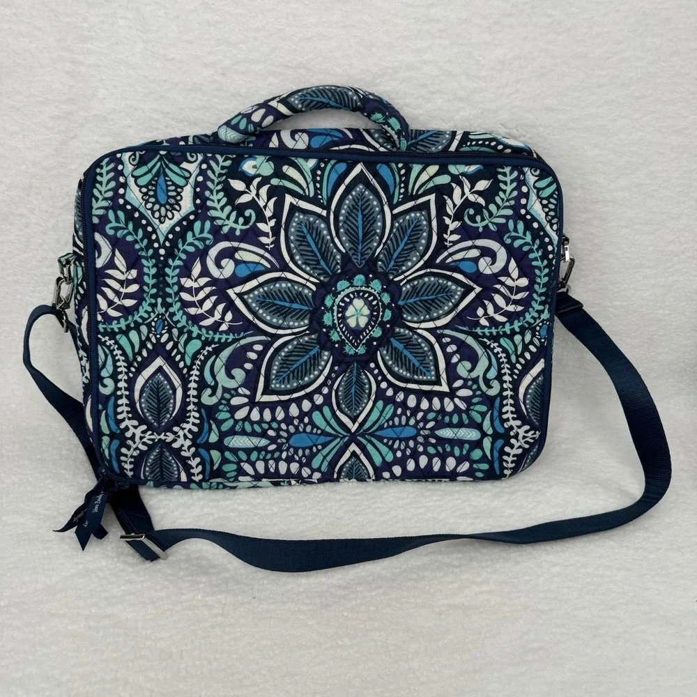Vera Bradley Blue Island Medallion Royal Blue Laptop Zippered Bag Shoulder Strap